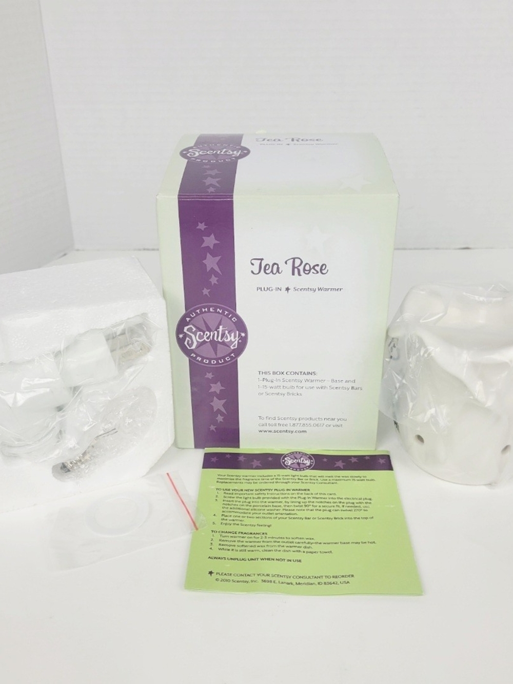 Scentsy Tea Rose Plug-In Warmer — White and Purple Accent Box